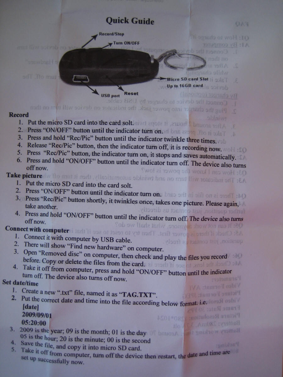Camera #3 Instruction Sheet
