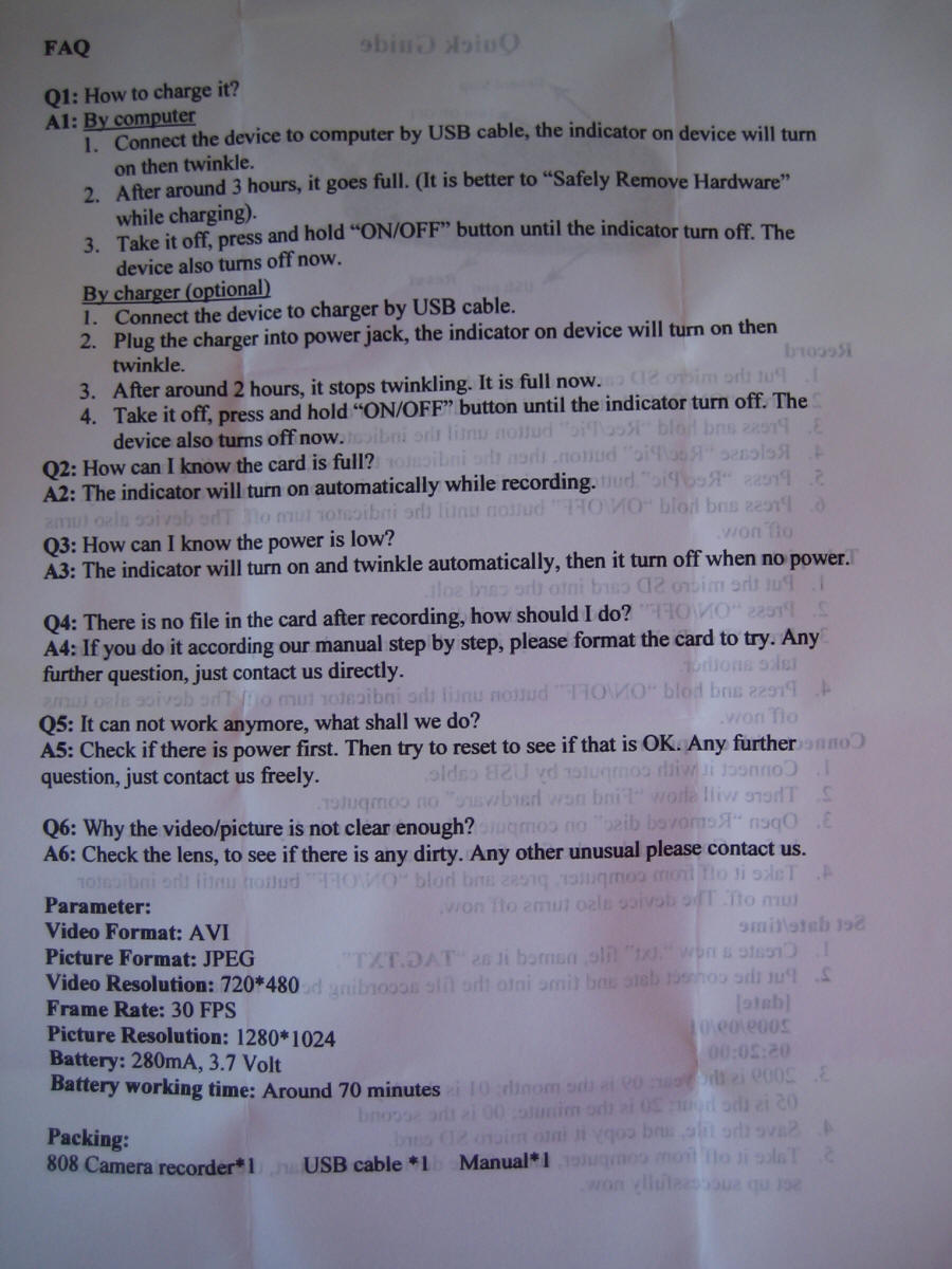 Camera #3 Instruction Sheet