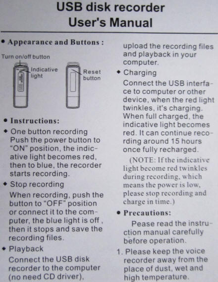 USB audio recorder manual